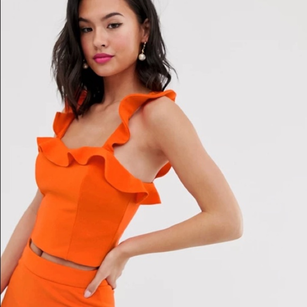 ASOS Frill Sleeve Crop Top in Orange